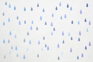 White Japanese Washi paper texture with pastel blue gradient raindrop pattern. Modern abstract Japanese style background.