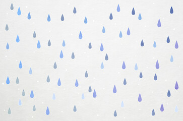 White Japanese Washi paper texture with pastel blue gradient raindrop pattern. Modern abstract Japanese style background.