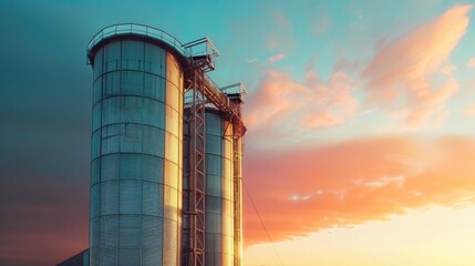 Towering Silo Beside Majestic Skyscraper