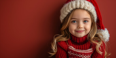 Young girl wearing red sweater and Santa hat