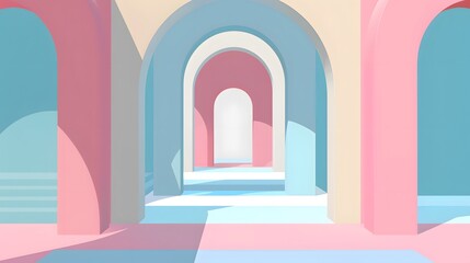 Fototapeta premium Serene Pastel-Colored Archway Corridor Digital Illustration Perfect for Background or Wallpaper Designs