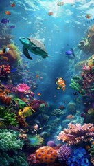 Fototapeta premium Animals of the underwater sea world. Ecosystem. Colorful tropical fish. Life in the coral reef