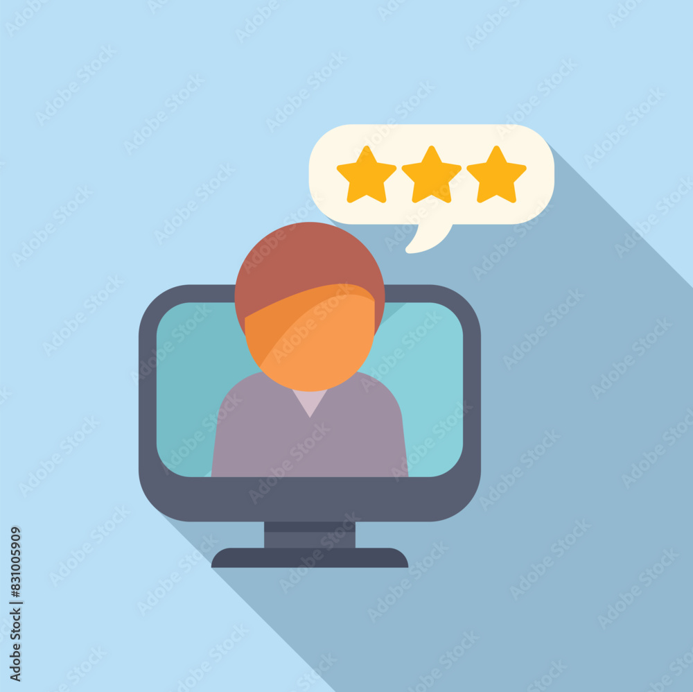 Sticker flat design icon of a person giving a threestar review on a computer screen