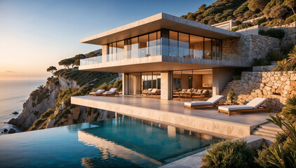 Luxury Villa with swimming pools against the backdrop of mountains