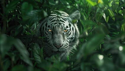 Naklejka premium White Tiger in Greenery