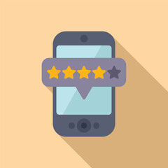 Flat design vector of a mobile phone displaying a fivestar review rating with one missing