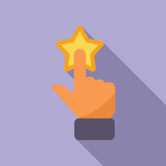 Graphical representation of a hand selecting a star icon on a purple background