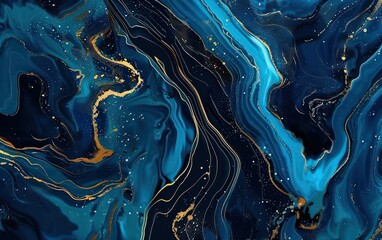 Obraz premium Abstract Fluid Art Patterns in Blue and Gold
