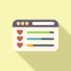 Minimalist vector illustration showing a simplified browser window with hearts and progress bars