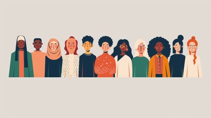 A flat design illustration of diverse backgrounds, with characters representing different cultures, races, and lifestyles standing together. The minimalist background highlights the individuality and