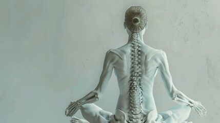 muscle woman skeleton scoliosis rear view on a white background, empty space