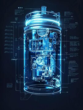 Cutaway view of a water heater with internal components and technical diagrams.