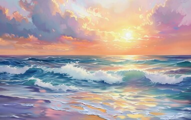 Vibrant Ocean Sunset Painting