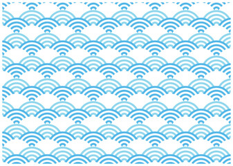 2色の青海波のシームレスパターン　和柄　背景　青　水色