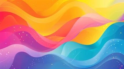 An LGBTQ banner illustration, abstract waves and shapes, rainbow color scheme. Dynamic and flowing design. Background of soft pastel colors. Balanced lighting, gentle shadows adding depth. Created