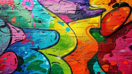 A graffiti wall, LGBTQ symbols and messages, bold and dynamic, rainbow colors and abstract patterns. Background of a city alley. Crisp graffiti details, colorful lighting illuminating the wall,
