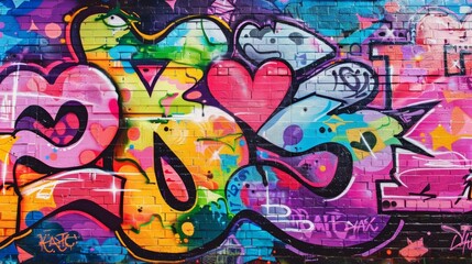 A graffiti wall, LGBTQ pride theme, blend of text and imagery, rainbow and pastel colors, energetic style. Cityscape background. Detailed graffiti work, colorful and soft lighting, shadows enhancing