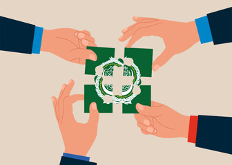 Connecting puzzle elements flag of Arab League. Teamwork concept. Vector illustration