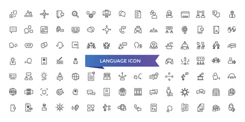 Language icon collection. Related to communication, translate, speech, non-verbal, writing, speaking, dictionary, text, language skills and vocabulary icons .