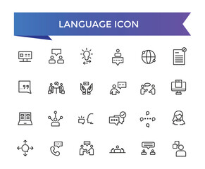 Language icon collection. Related to communication, translate, speech, non-verbal, writing, speaking, dictionary, text, language skills and vocabulary icons .