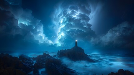 Minimalist Lighthouse Island A Stormy Sunset Beacon Amid Dramatic Atlantic Skies