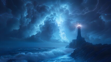 Minimalist Lighthouse Standing Guard Amidst Stormy Breton Skies
