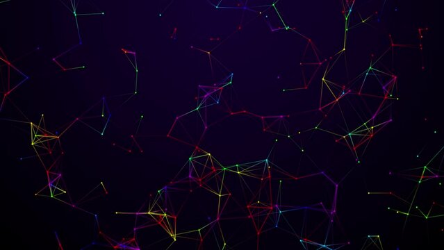 Colorful plexus futuristic technology background. Colorful abstract  low poly plexus line background. Seamless loop 