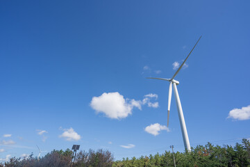 Fototapeta premium 秋空と一体化する風力発電機