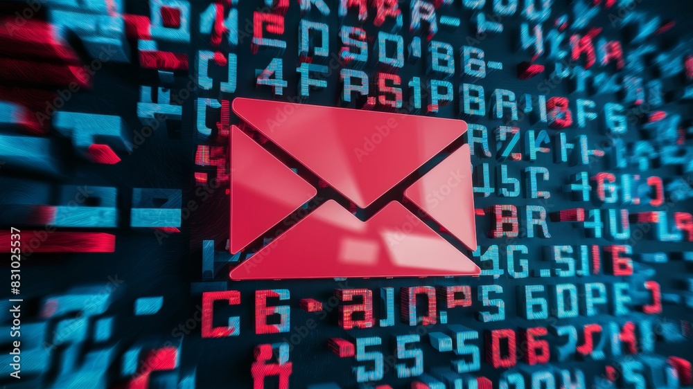 Poster digital mail backdrop with a myriad of alphanumeric characters