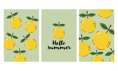 Set of art prints. Abstract fruits. Oranges or lemons. Modern design for posters, cards, packaging and more