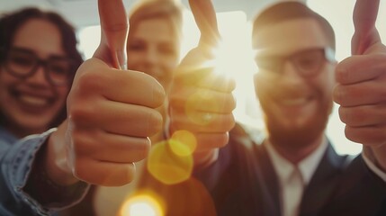 Portrait of thumb up smiling business people : Generative AI