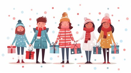 Cyber Monday banner with cartoon characters holding shopping bags and gift boxes Generative AI