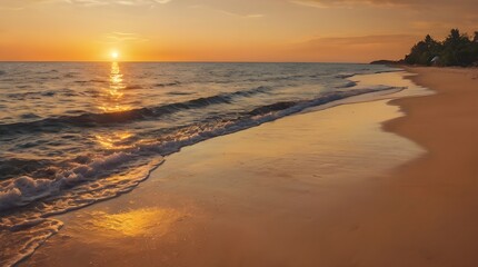 Beautiful beach sunrise with clear sky and sunlight.