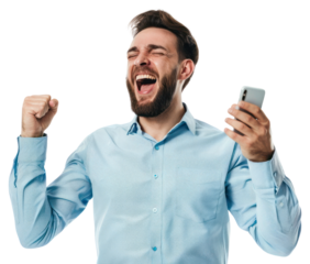 PNG  Happy winning business man surprised shouting person.