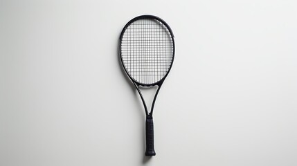 A tennis racket, simple and minimalist, on white plain background