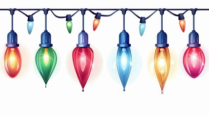 String of multicolored christmas lights. Retro style. Vector illustration isolated on white background.