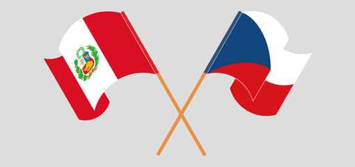 Crossed and waving flags of Peru and Czech Republic