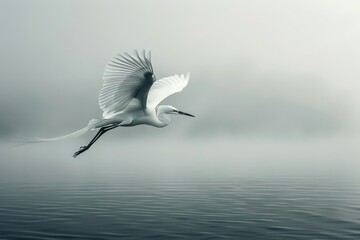 A white bird is flying over a body of water - Powered by Adobe