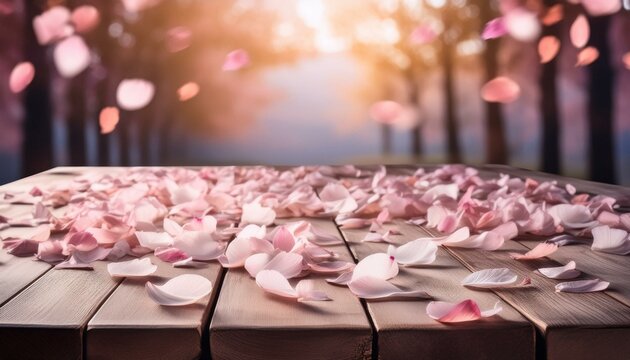 backdrop e mesa com pétalas