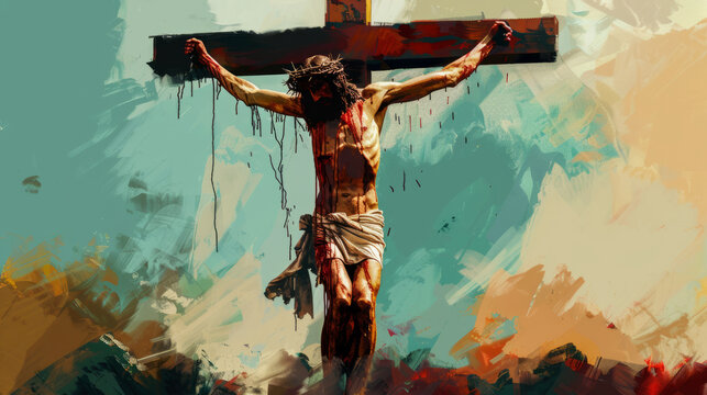 The crucifixion of Jesus Christ. Digital painting.