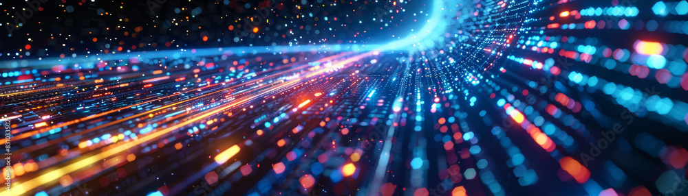 Wall mural abstract image of a dynamic energy stream represented by colorful light streaks, symbolizing high-sp