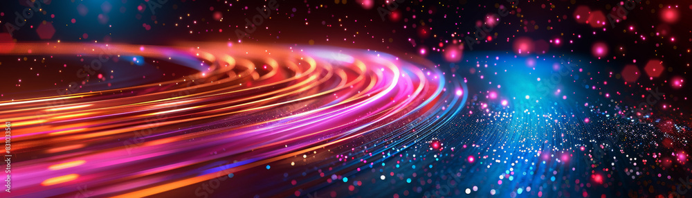 Wall mural vibrant abstract light trails with bokeh effects in a dynamic, futuristic background, featuring colo