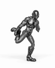 futuristic astronaut is doing a funny dance in white background