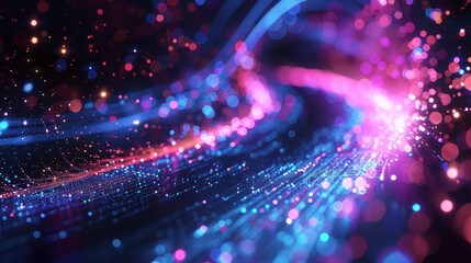 Obraz premium Abstract digital art with vibrant colors and dynamic motion. Perfect for technology, sci-fi themes, and modern designs. Sparkling lights create a captivating effect.