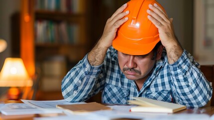 Stressed construction engineer worried about project failure in the construction industry