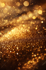 A mesmerizing close-up of glittering golden bokeh lights, creating a warm and festive atmosphere perfect for celebrations, holidays, and special occasions.