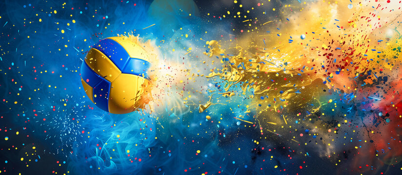 volleyball with confetti explosion concepr for banner background