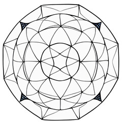 Black and White Geometric Sacred Symbol. Circle Vector with Transparent Background. Tattoo Template.