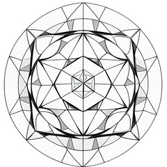Fototapeta premium Black and White Geometric Sacred Symbol. Circle Vector with Transparent Background. Tattoo Template.