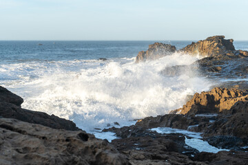 Ocean Surf, Sea Waves in Essaouira, Morocco Coast, Surf Motion with Foam and Spray